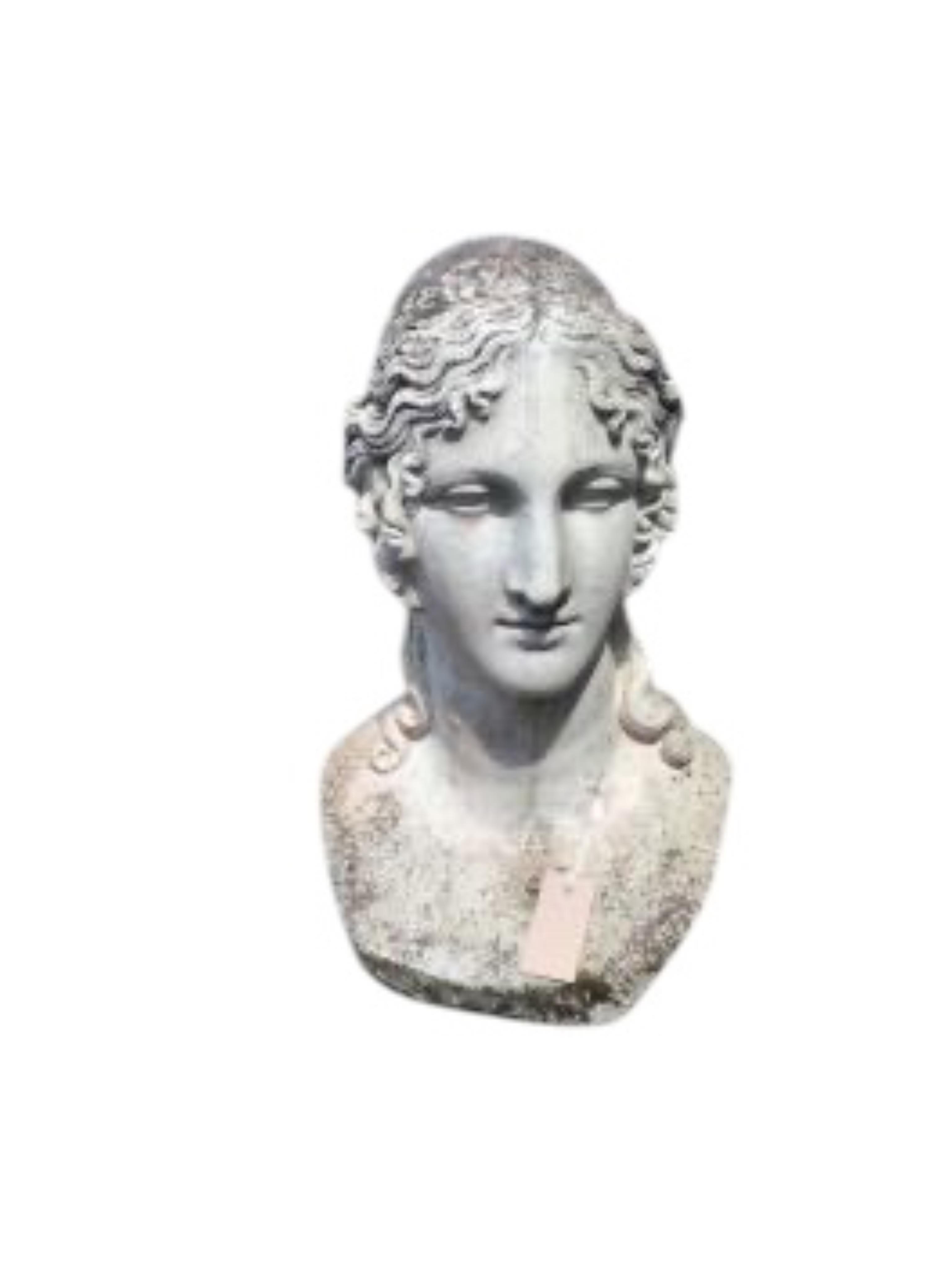A reconstituted stone classical female bust garden ornament, height 50cm